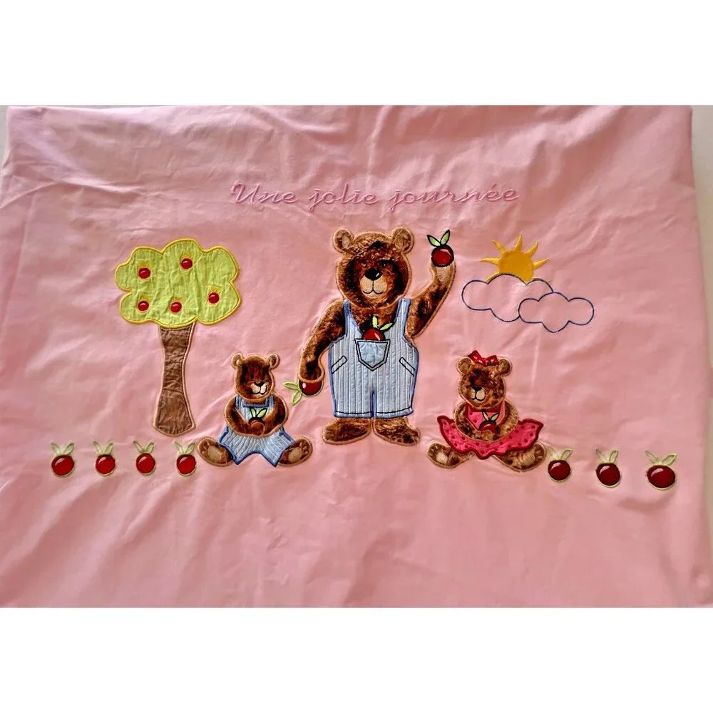 French Duvet + Standard Sham Child Youth Bedding 3-D Applique 100% Cotton Pink